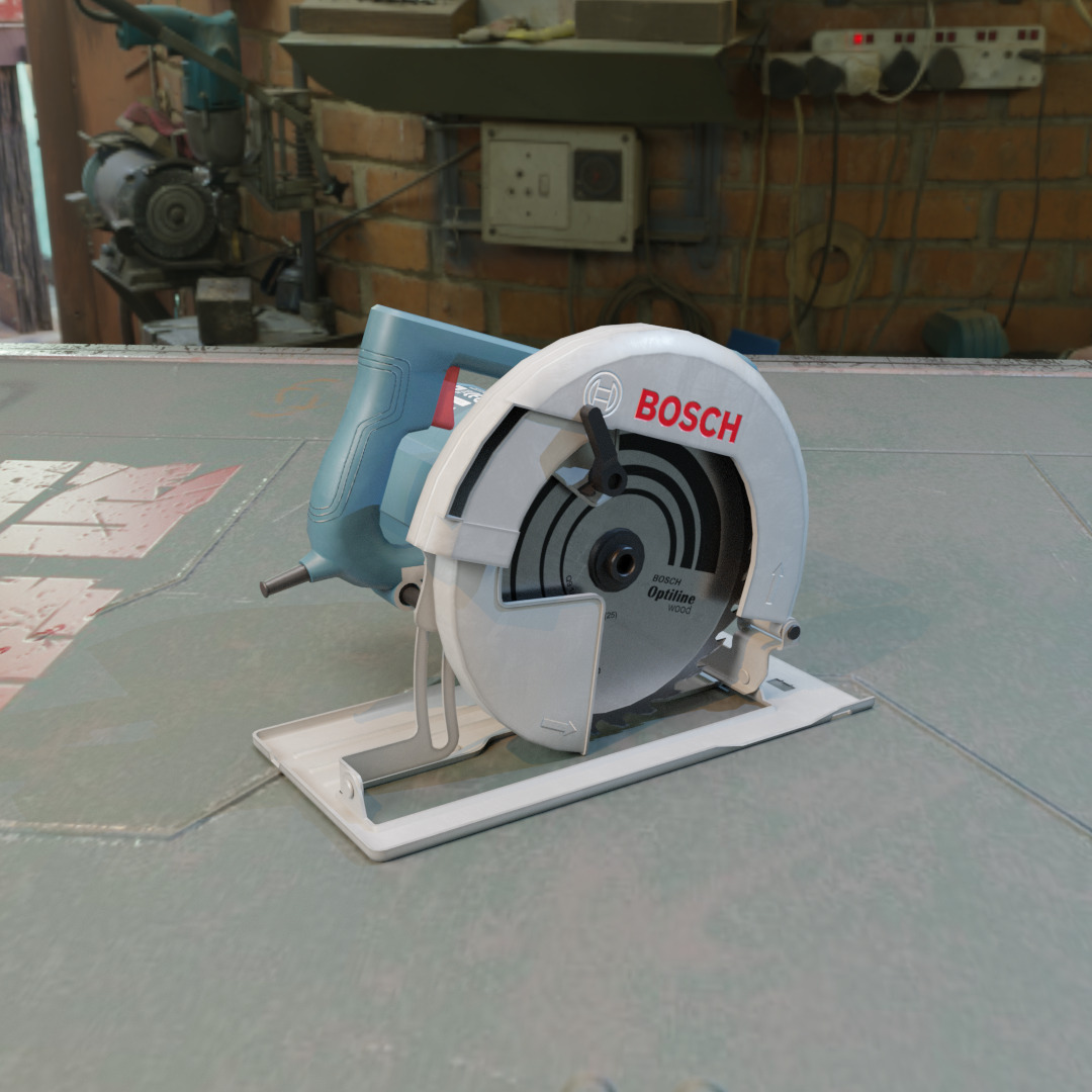 Realistic Power Tool Bosch Circular Saw with PBR Texture Low-poly 3D model_9