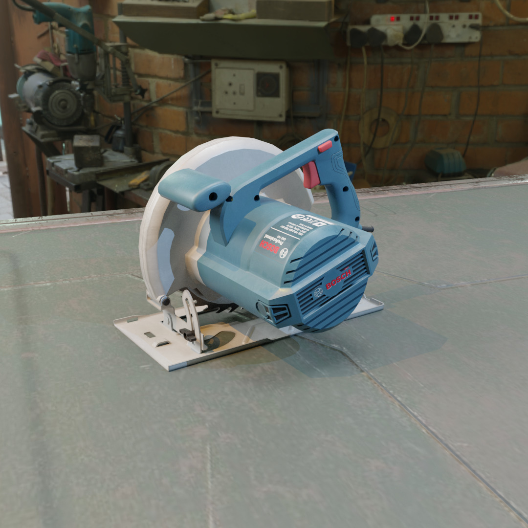 Realistic Power Tool Bosch Circular Saw with PBR Texture Low-poly 3D model_13