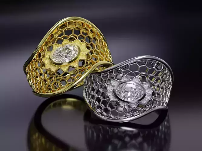 Oval Stone Honeycomb Ring 