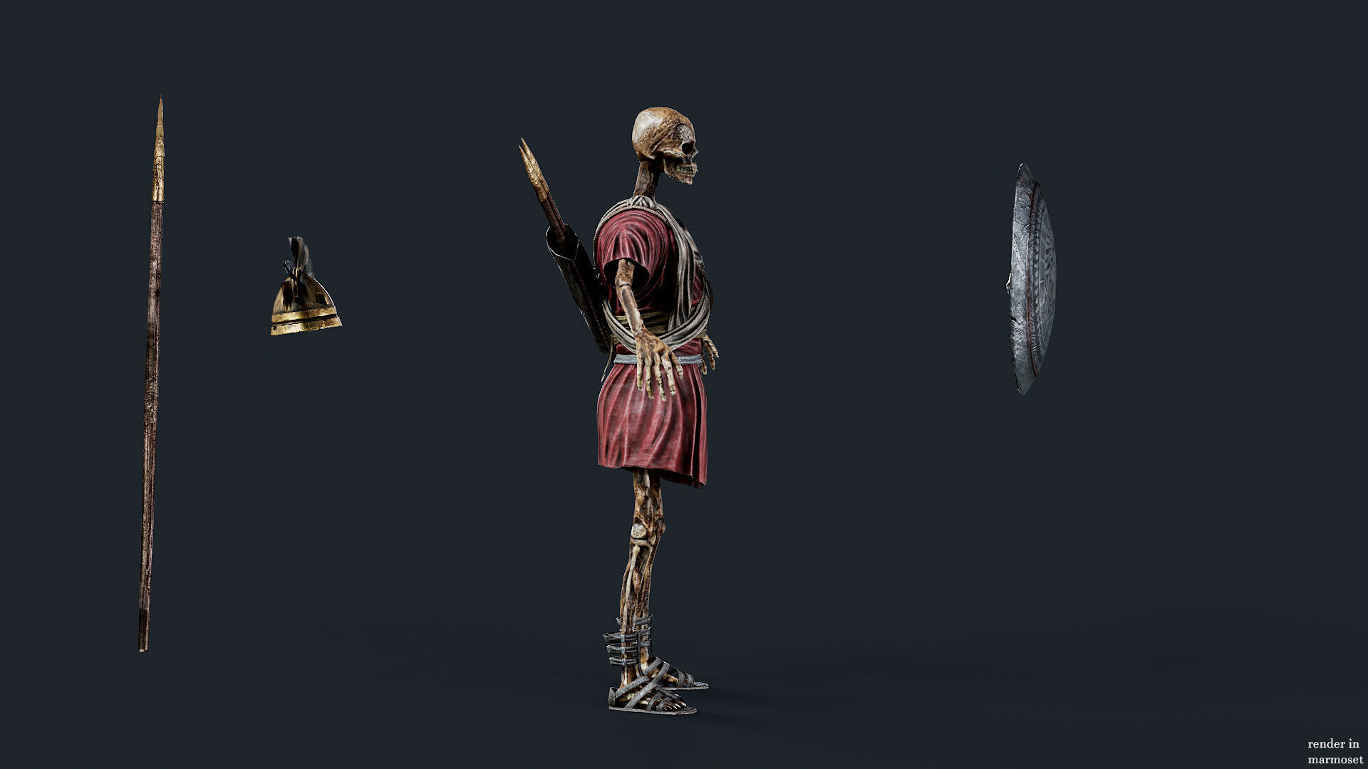 SKELETON SPARTAN SPEARMAN  Low-poly 3D model_9