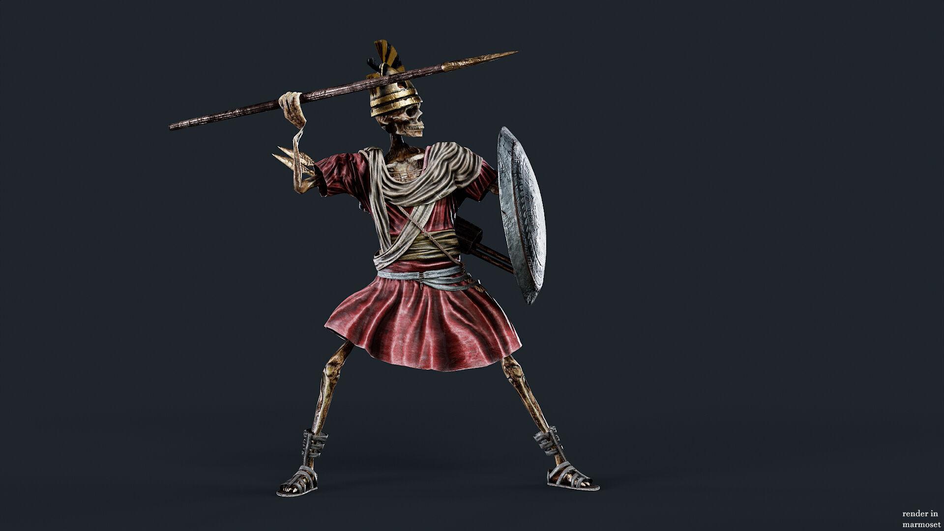 SKELETON SPARTAN SPEARMAN  Low-poly 3D model_4