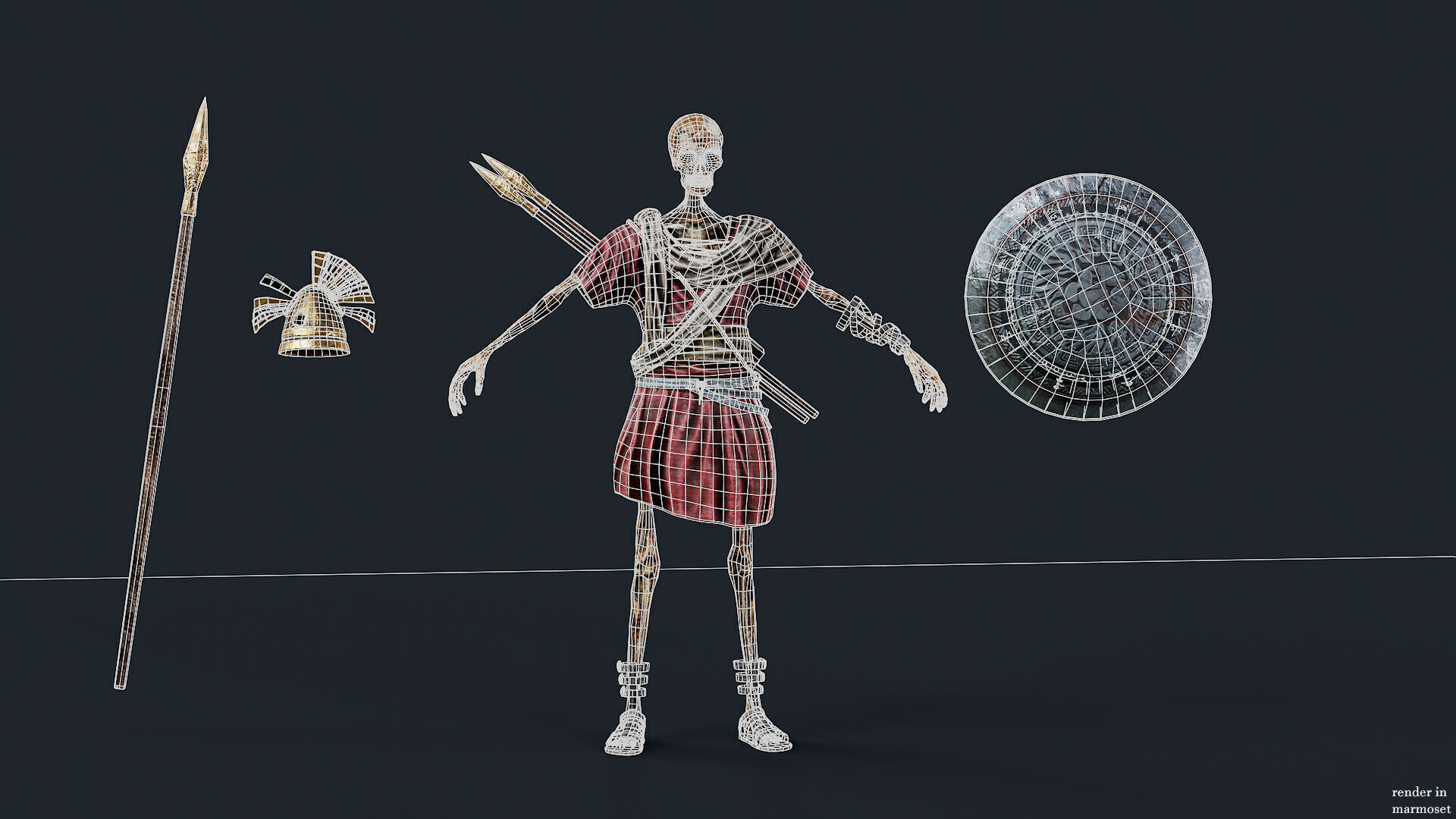 SKELETON SPARTAN SPEARMAN  Low-poly 3D model_10