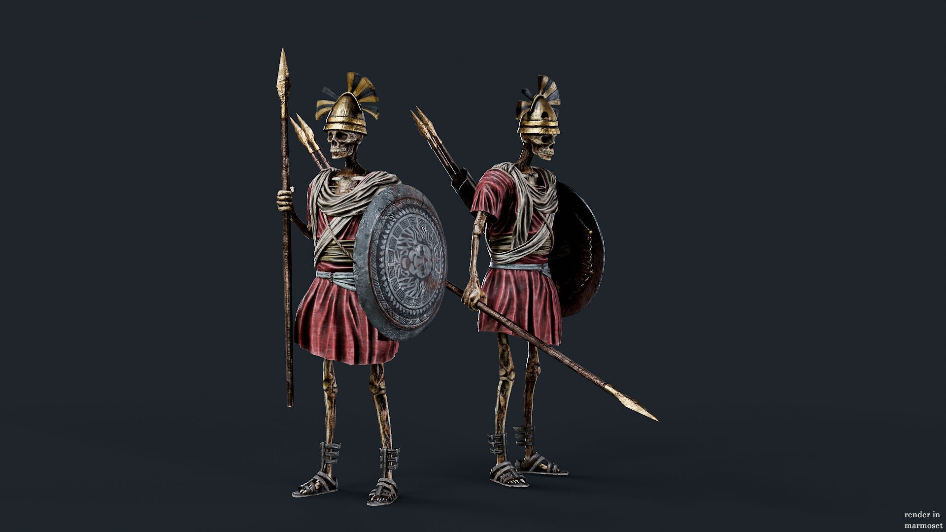 SKELETON SPARTAN SPEARMAN  Low-poly 3D model_3