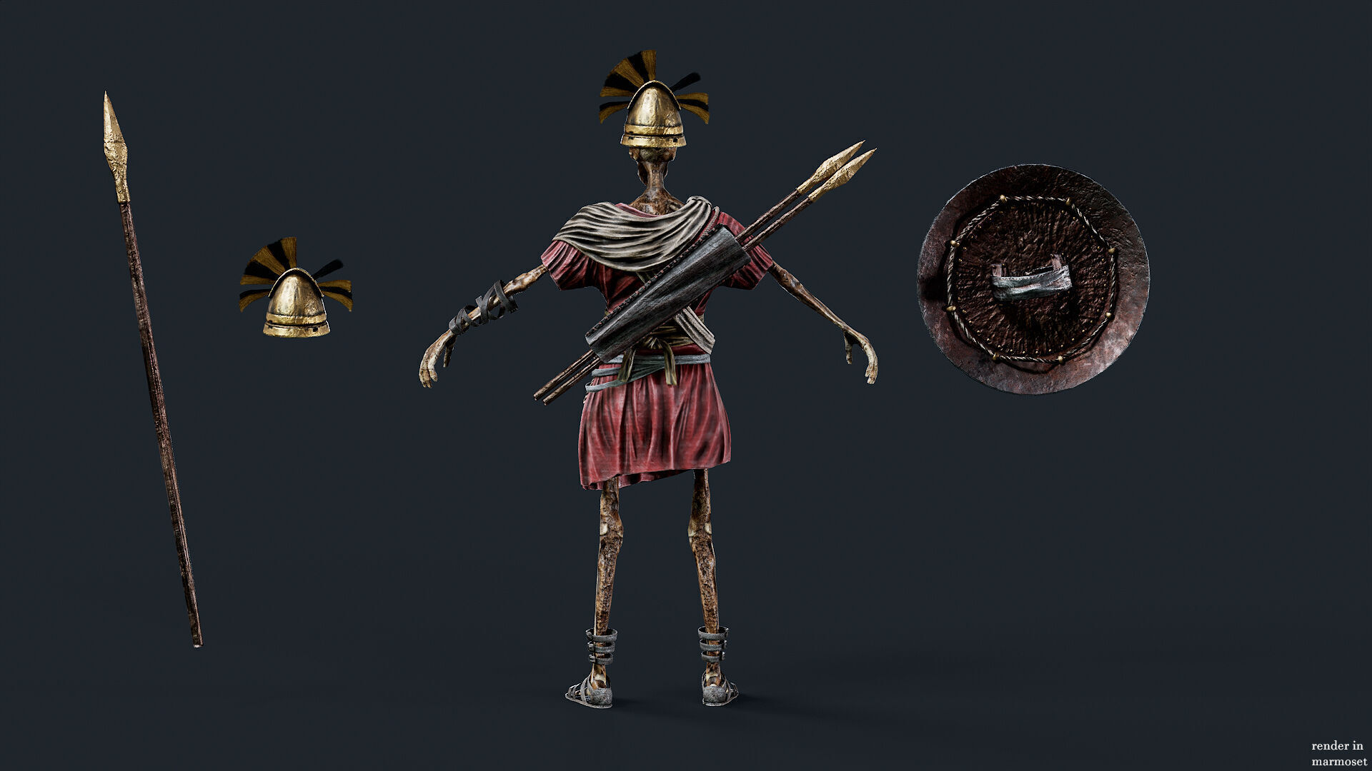 SKELETON SPARTAN SPEARMAN  Low-poly 3D model_8