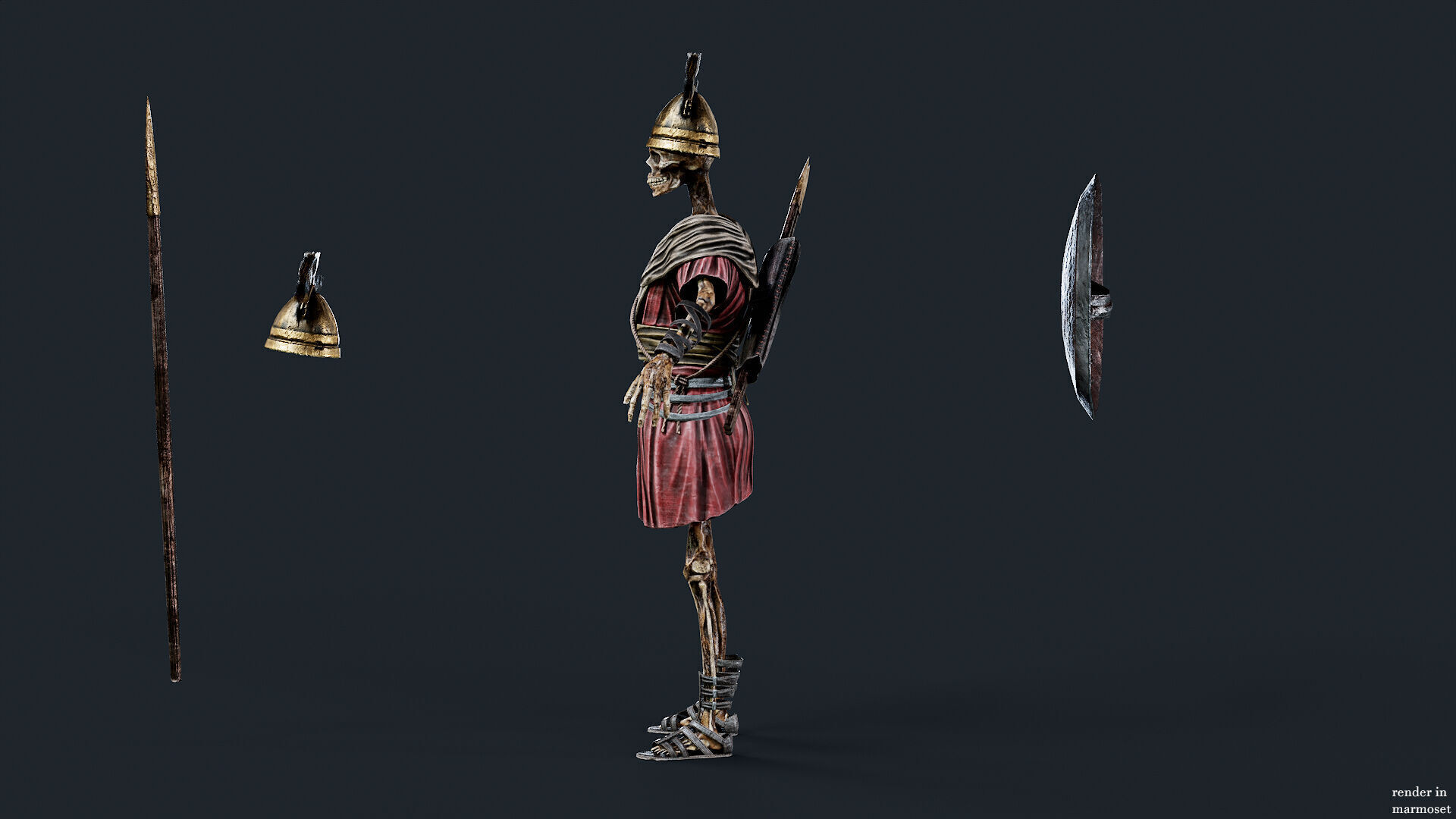 SKELETON SPARTAN SPEARMAN  Low-poly 3D model_6