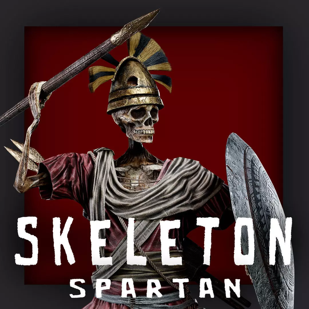 SKELETON SPARTAN SPEARMAN  Low-poly 3D model_0