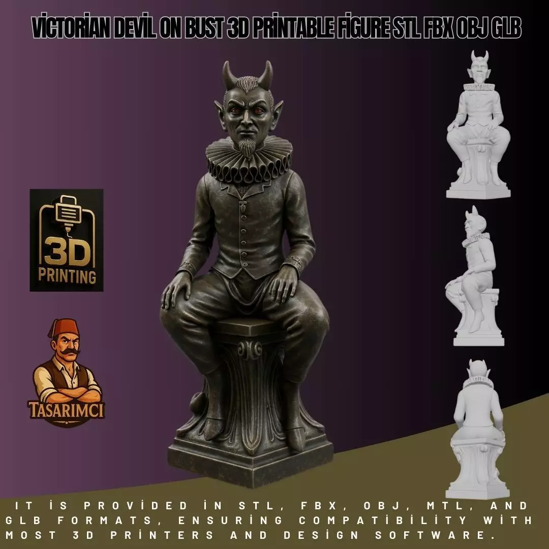 Victorian Devil on Bust 3D Printable Figure STL FBX OBJ GLB 3D print model_0