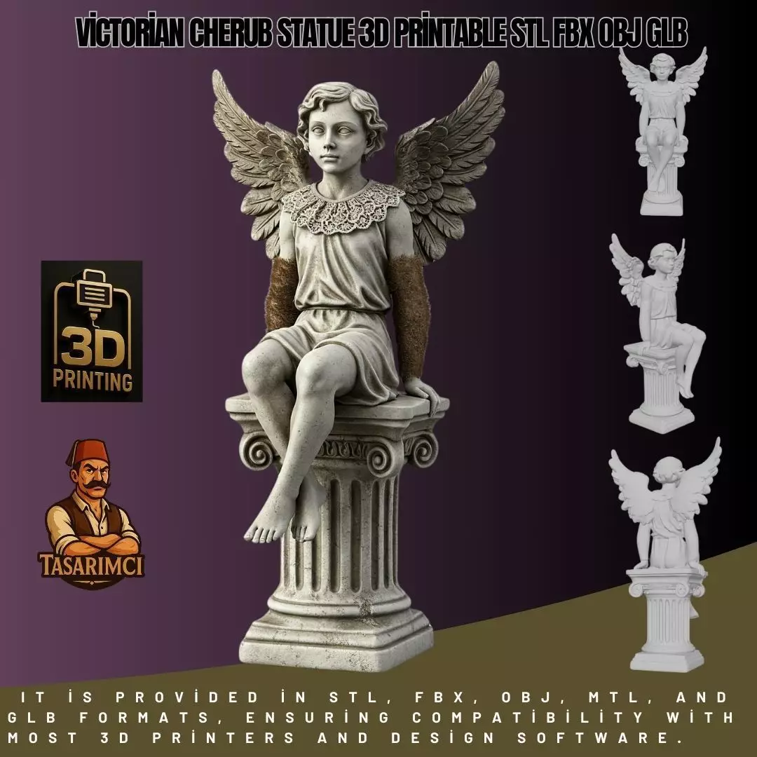 Victorian Cherub Statue 3D Printable STL FBX OBJ GLB 3D print model_0