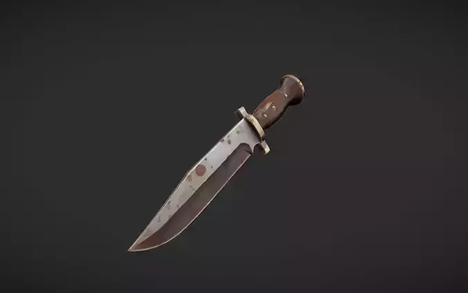 rusty combat knife with wooden handle