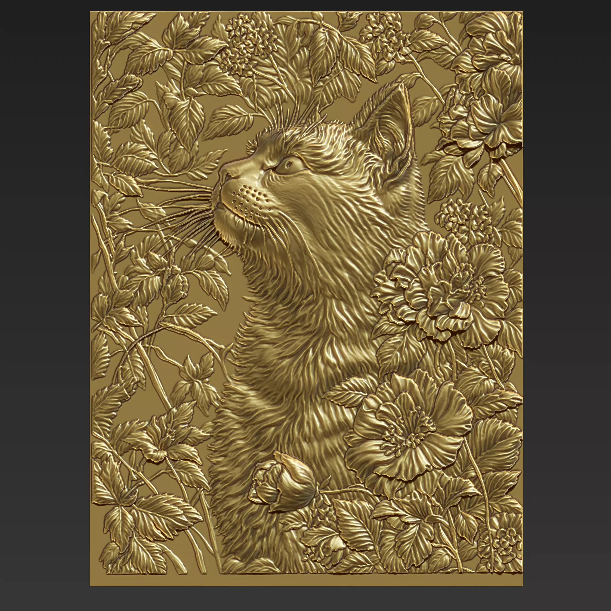 Cat Head with Flowers Background A29 3D print model