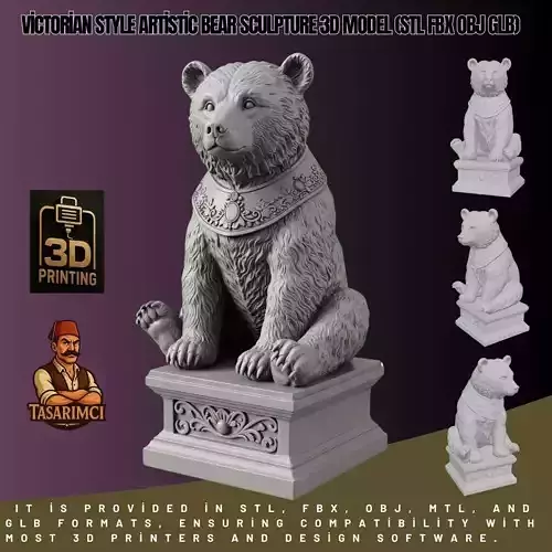 Victorian Style Artistic Bear Sculpture 3D Model STL FBX OBJ GLB 3D print model