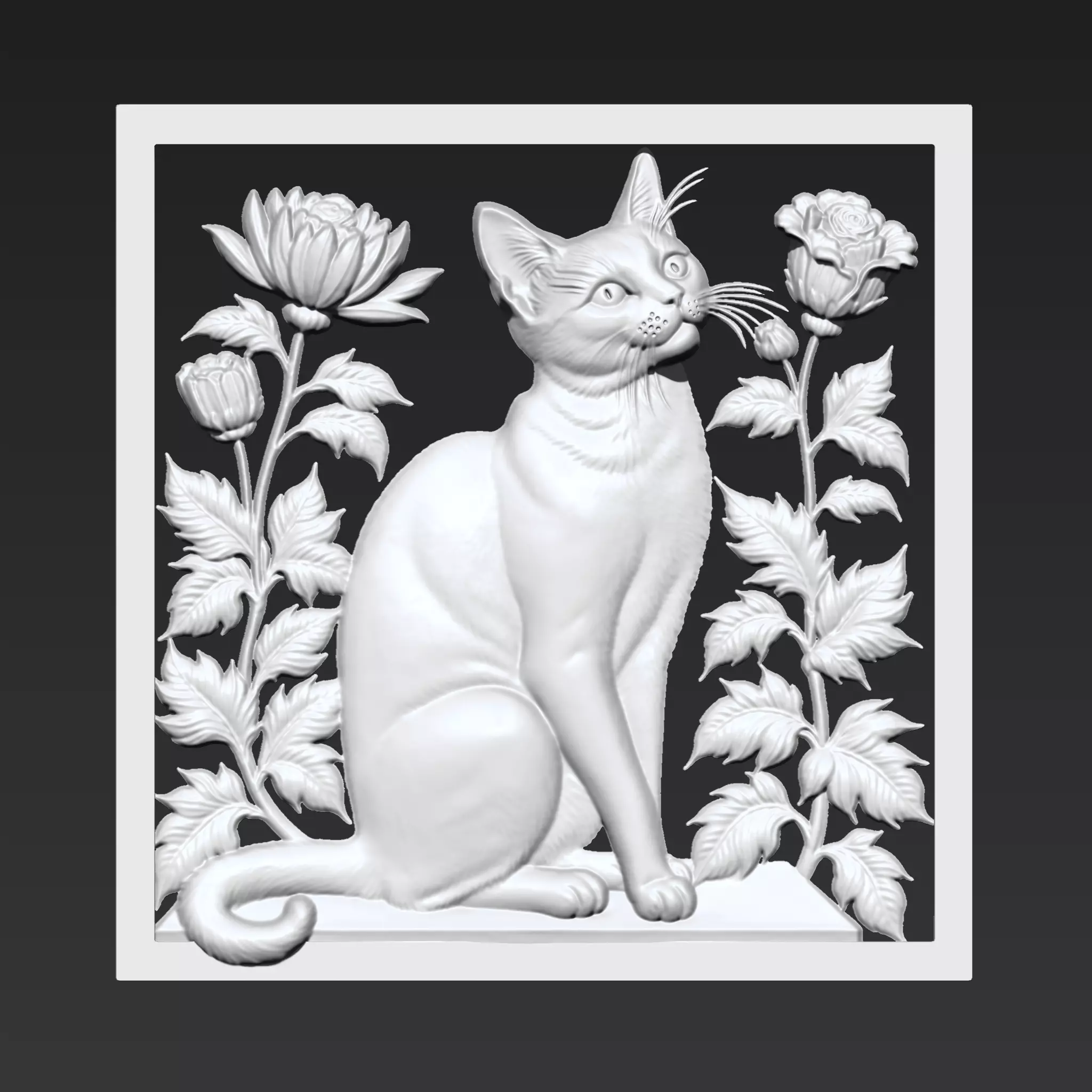 Cat and Flowers A31 3D print model