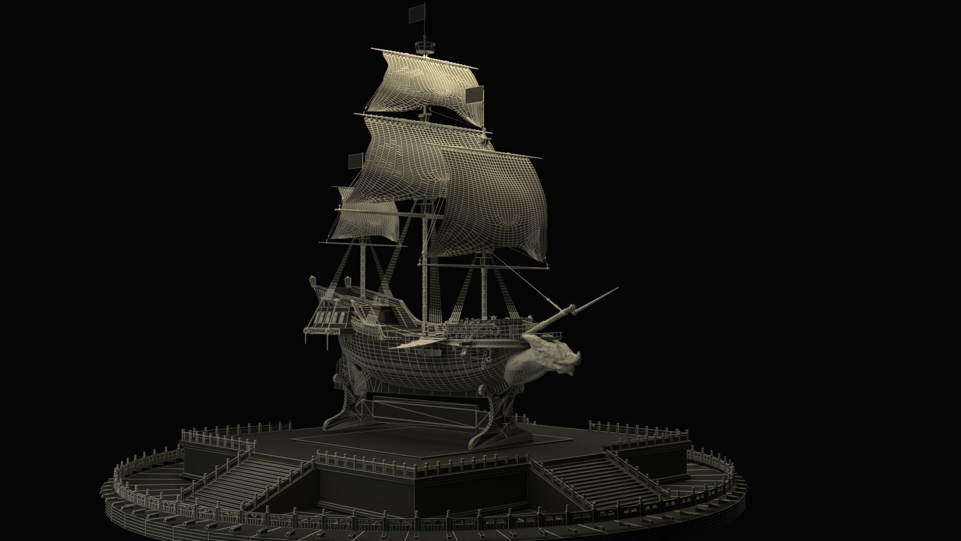 Chinese sail ship  Low-poly 3D model_8