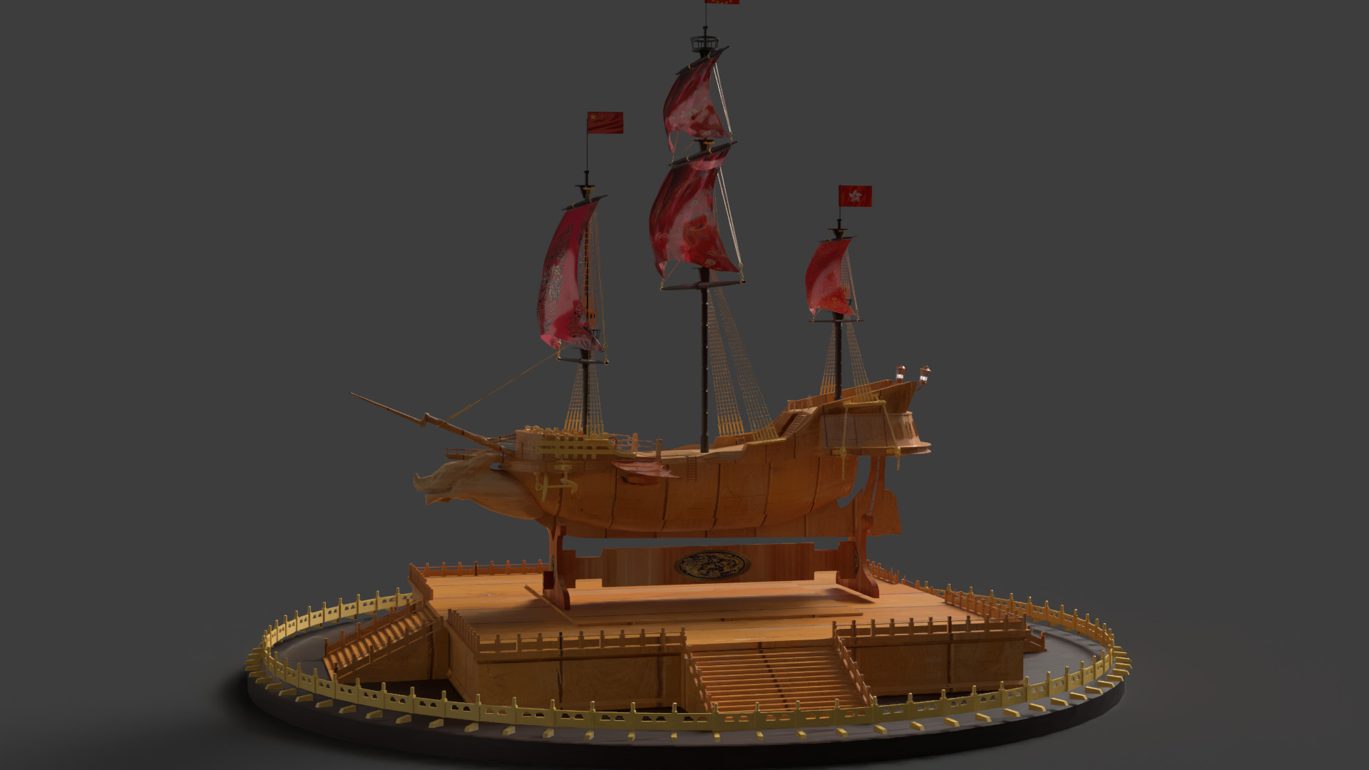 Chinese sail ship  Low-poly 3D model_5