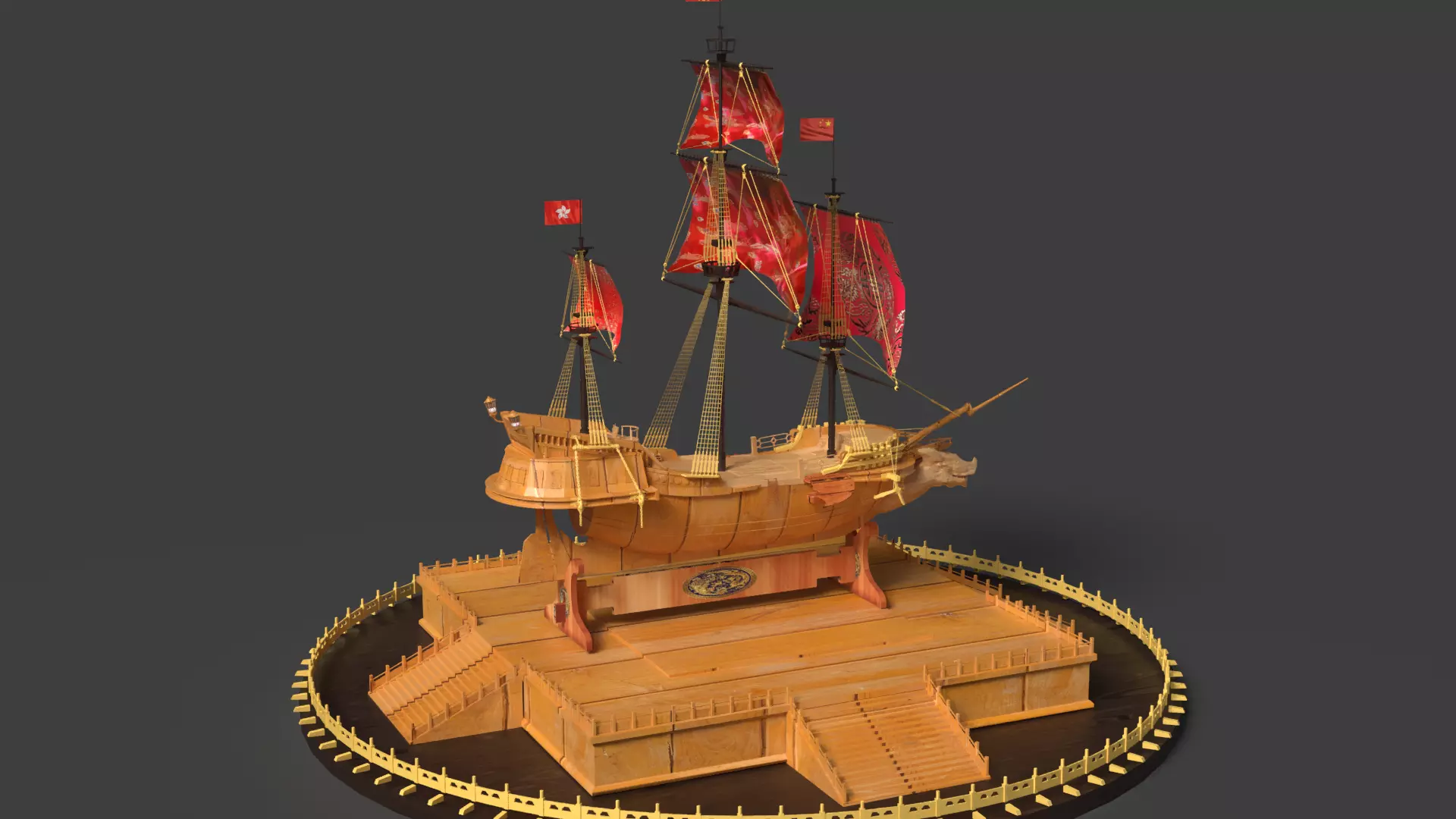 Chinese sail ship  Low-poly 3D model_0