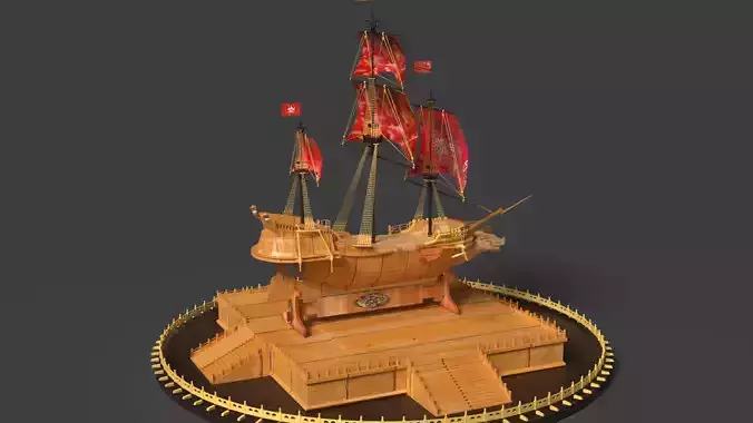 Chinese sail ship  Low-poly 3D model