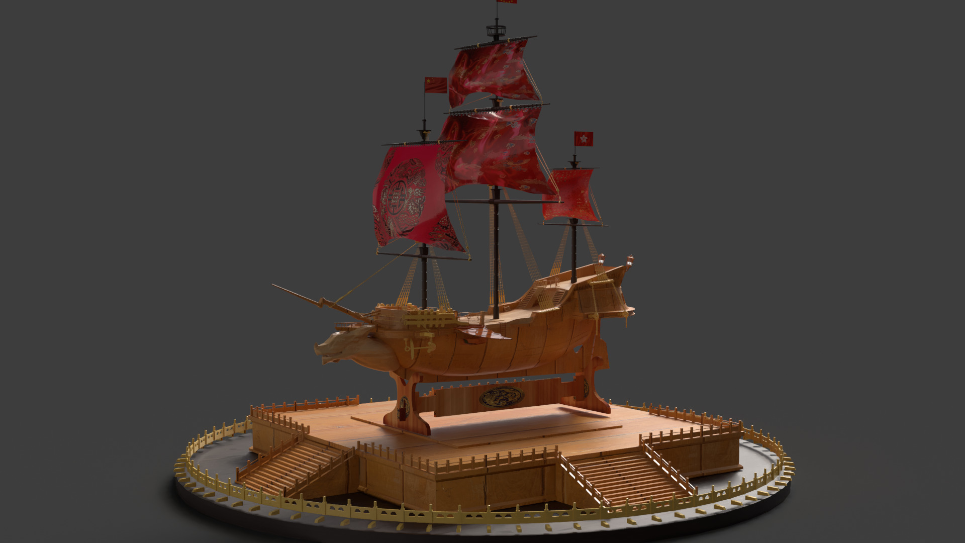 Chinese sail ship  Low-poly 3D model_4