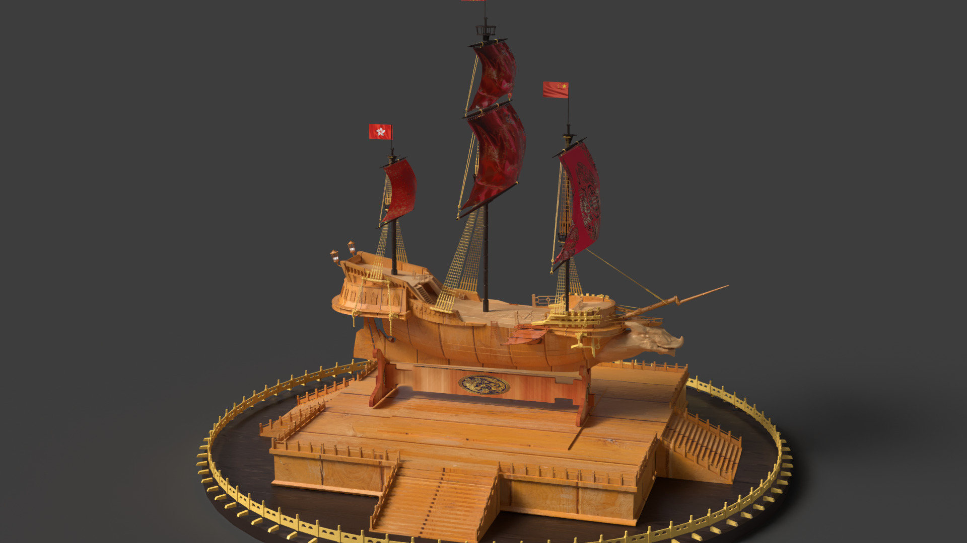 Chinese sail ship  Low-poly 3D model_2