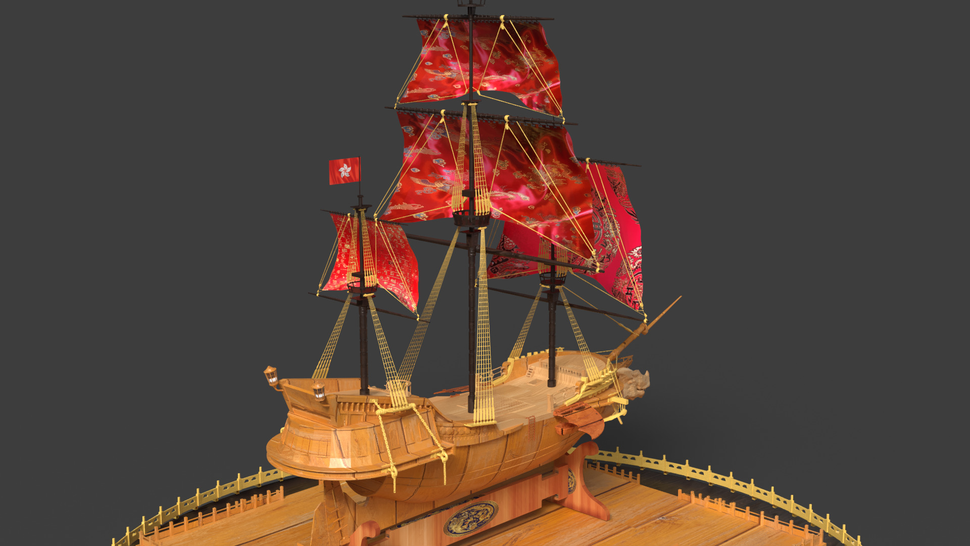 Chinese sail ship  Low-poly 3D model_7