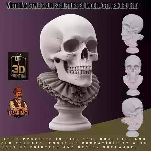 Victorian Style Skull Sculpture 3D Model STL FBX OBJ GLB