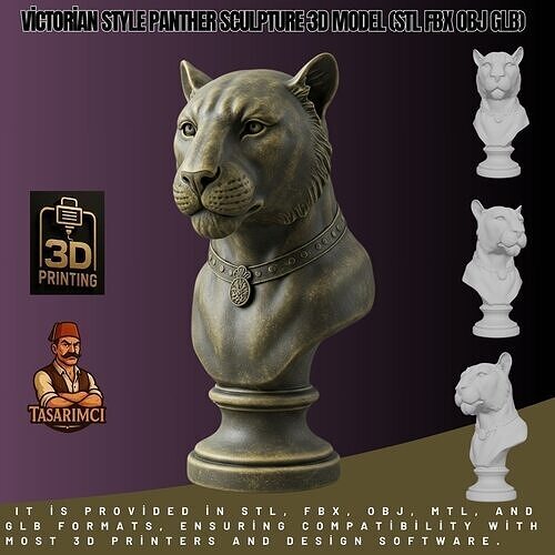 Victorian Style Panther Sculpture 3D Model STL FBX OBJ GLB 3D print model