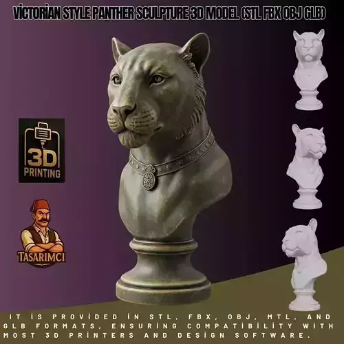 Victorian Style Panther Sculpture 3D Model STL FBX OBJ GLB 3D print model