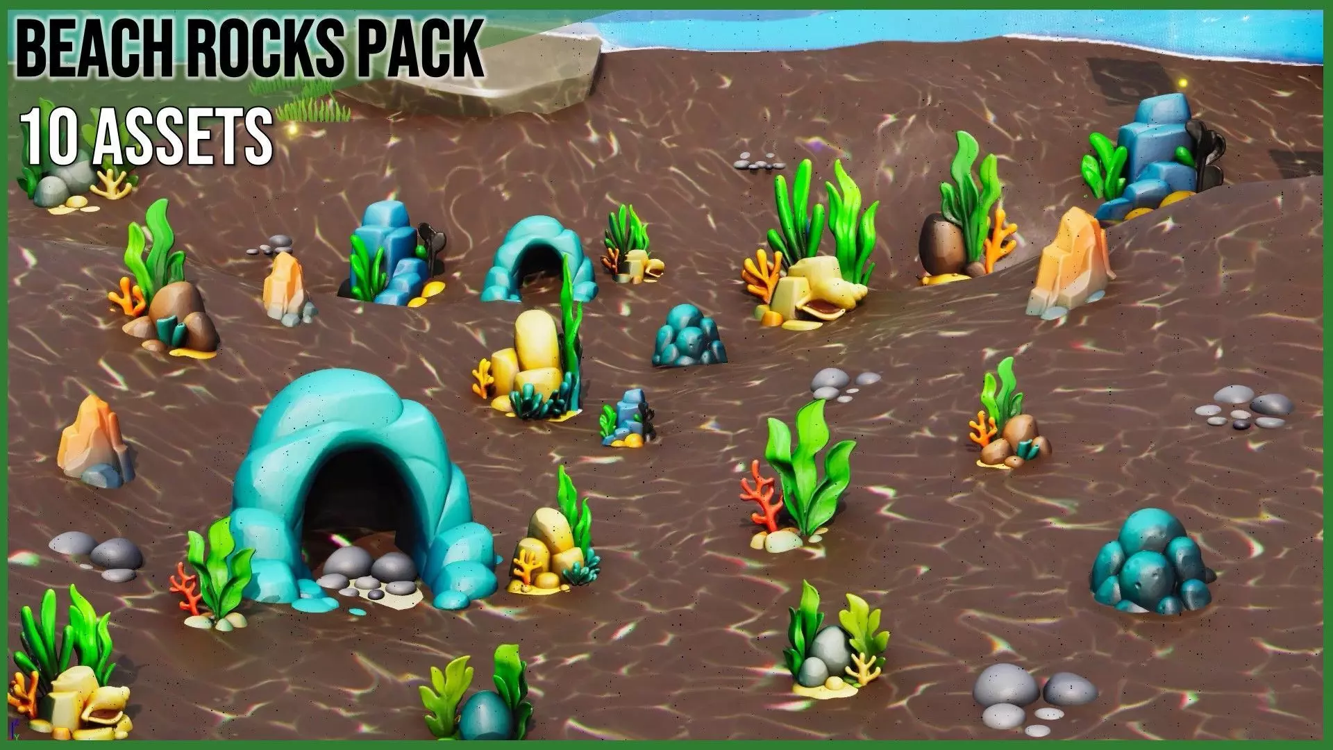 Beach Rocks Low-poly 3D model_0