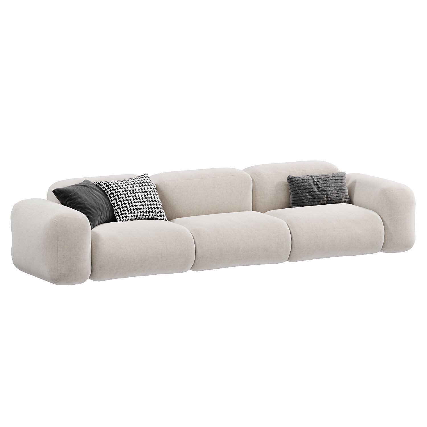 Beige Microfiber Modern Sofa Low-poly 3D model_1