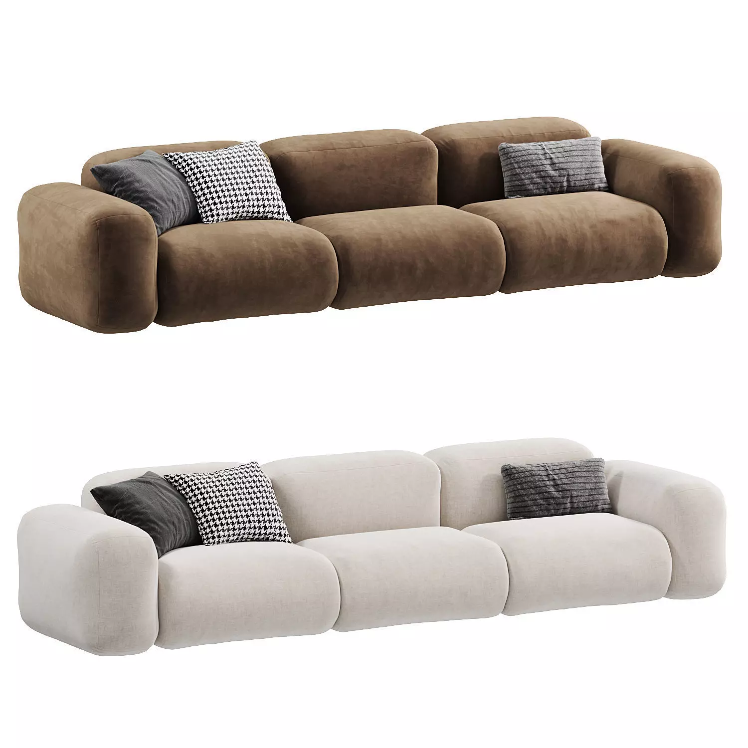 Beige Microfiber Modern Sofa Low-poly 3D model_0