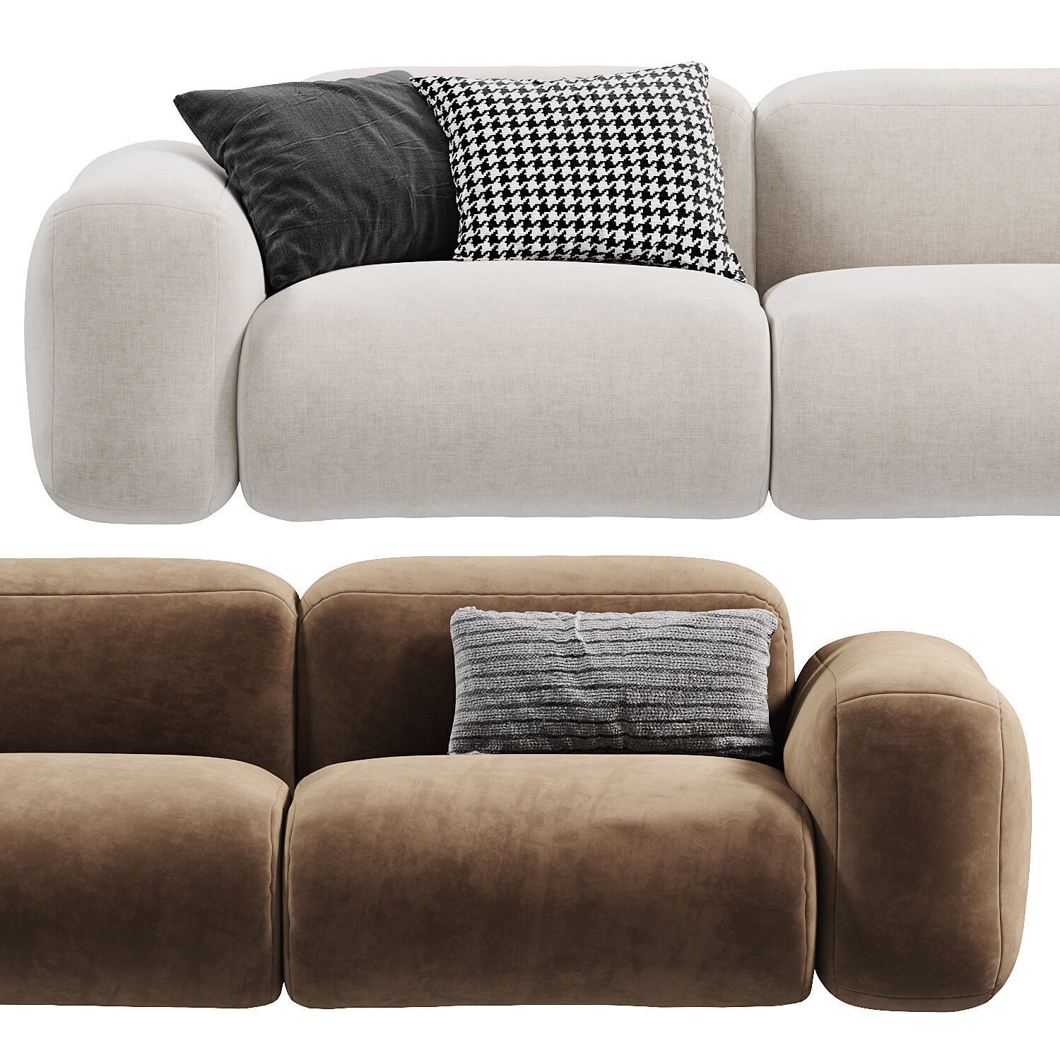 Beige Microfiber Modern Sofa Low-poly 3D model_3