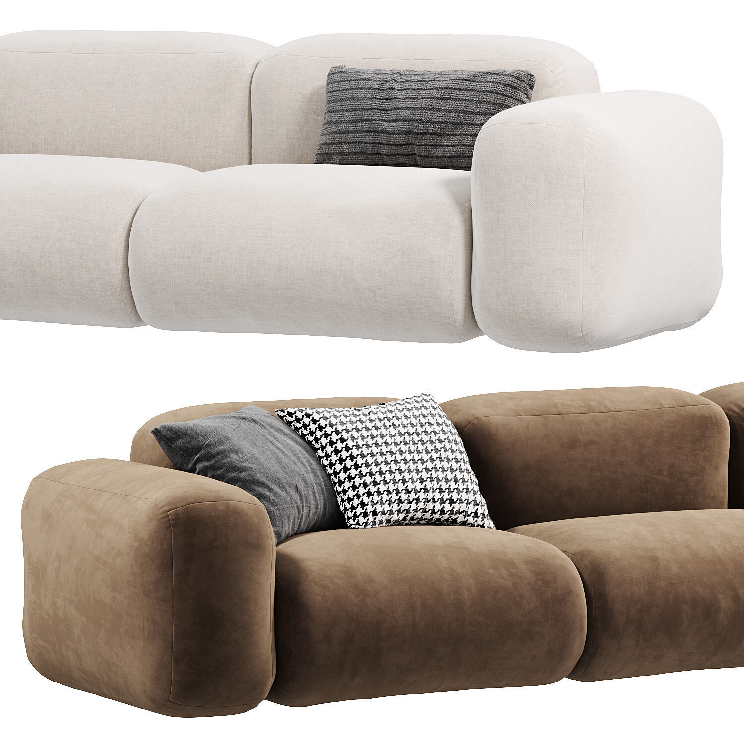 Beige Microfiber Modern Sofa Low-poly 3D model_2