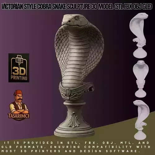 Victorian Style Cobra Snake Sculpture 3D Model STL FBX OBJ GLB 3D print model