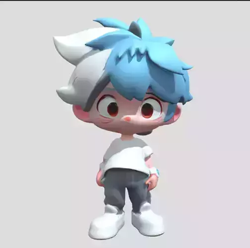Blue Hair Boy 3D Model PBR Textured Stylized Character
