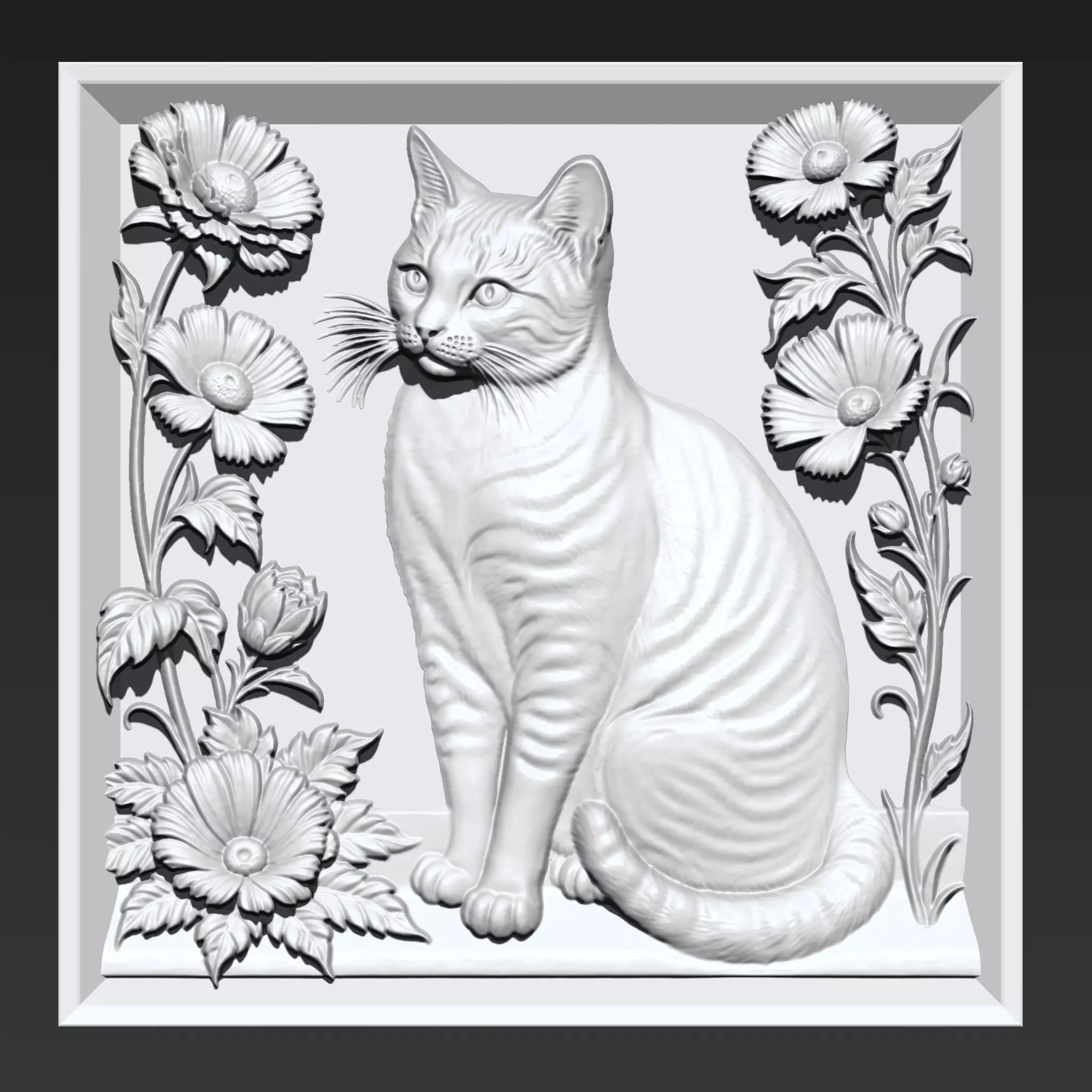 Cat and Flowers A34 3D print model