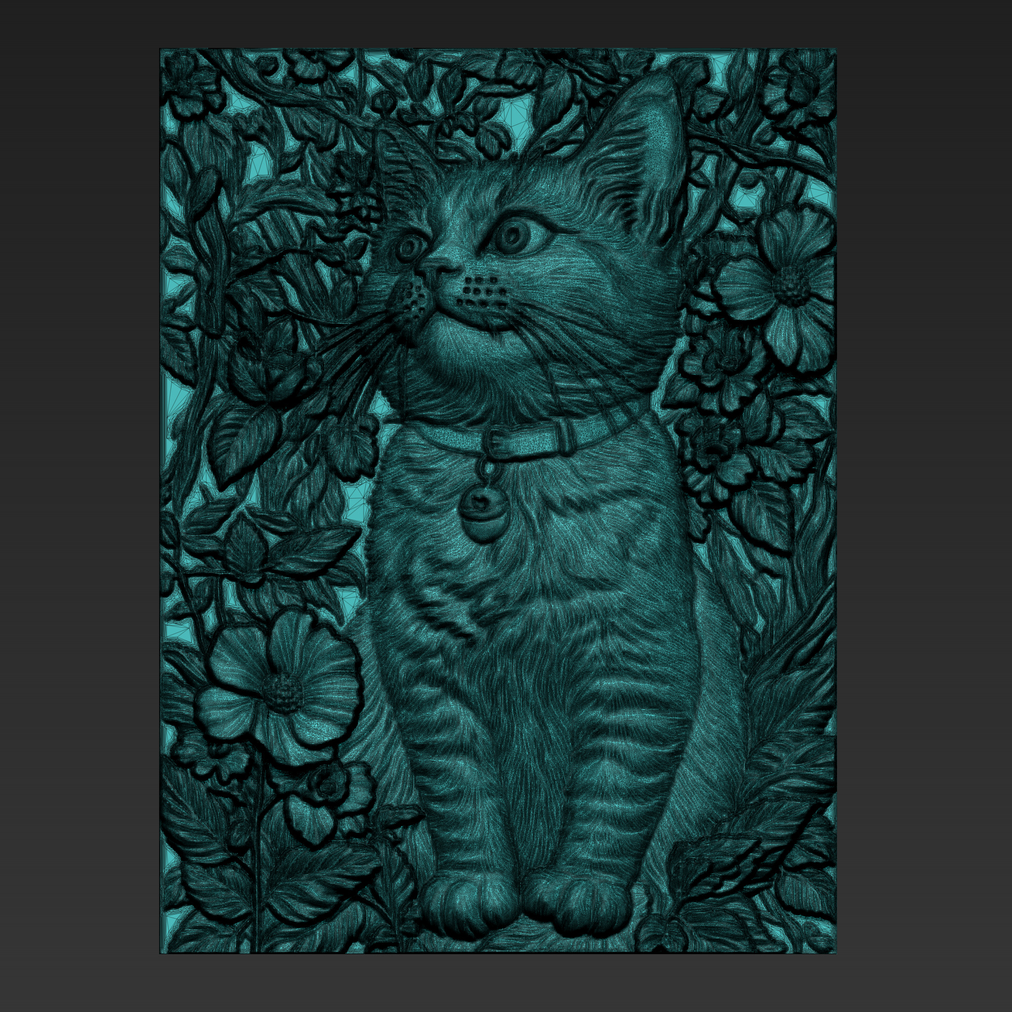 Cat and Flowers A35 3D print model_5