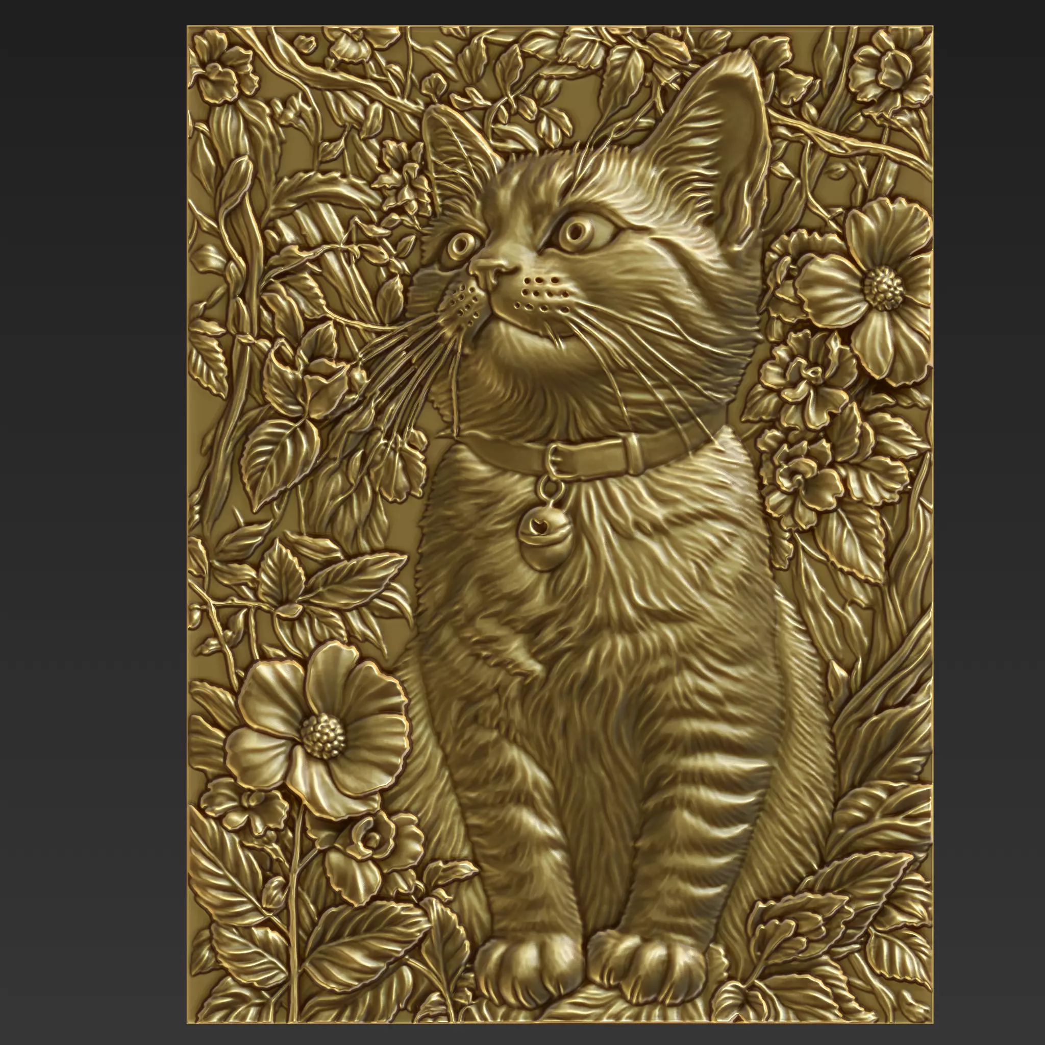 Cat and Flowers A35 3D print model_0