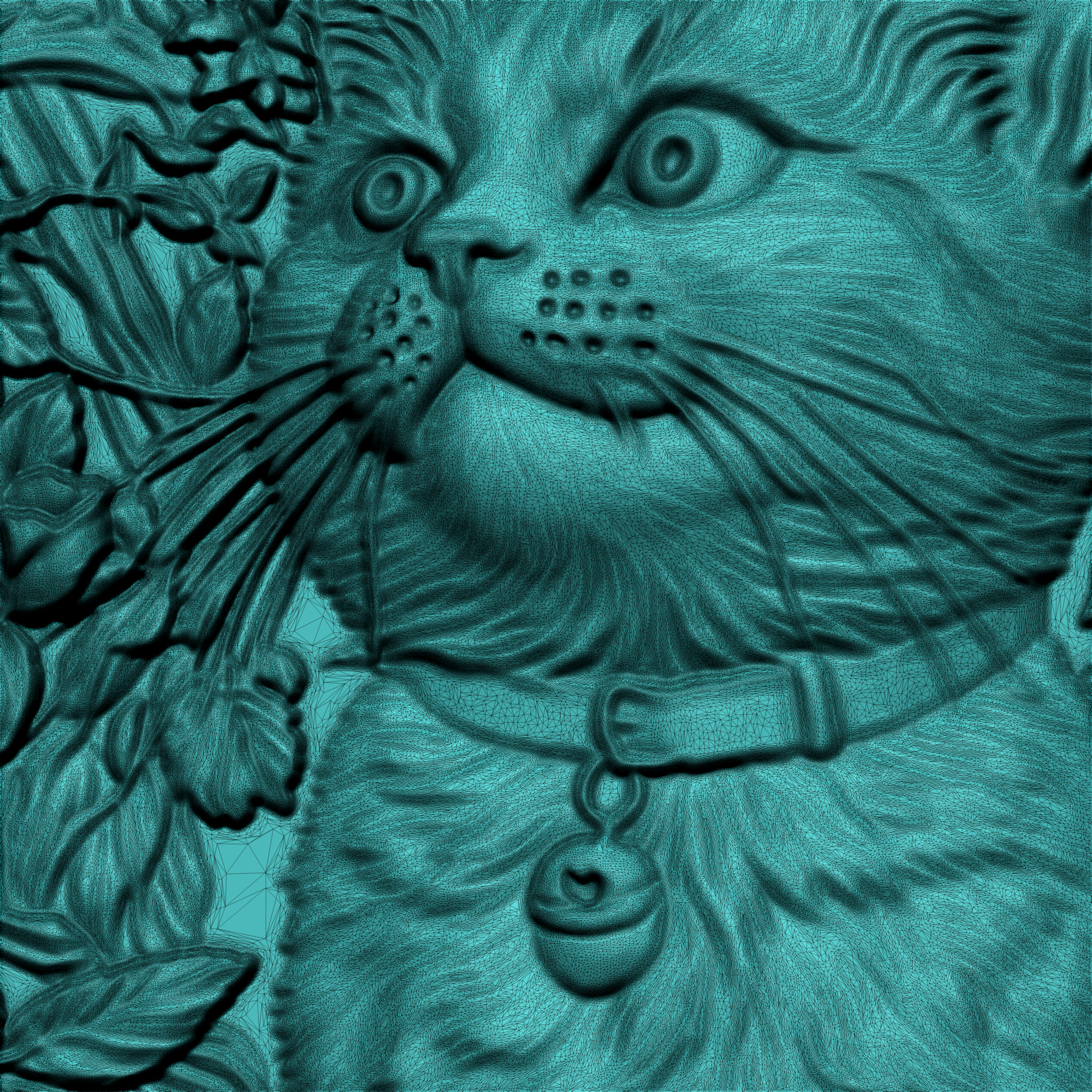 Cat and Flowers A35 3D print model_6