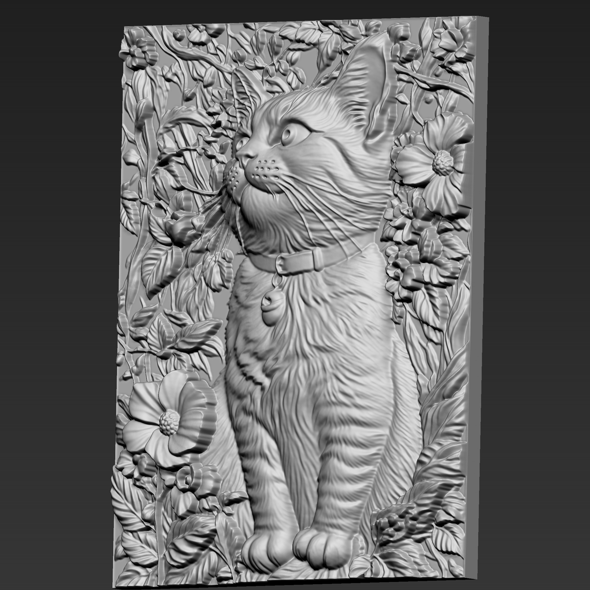 Cat and Flowers A35 3D print model_2