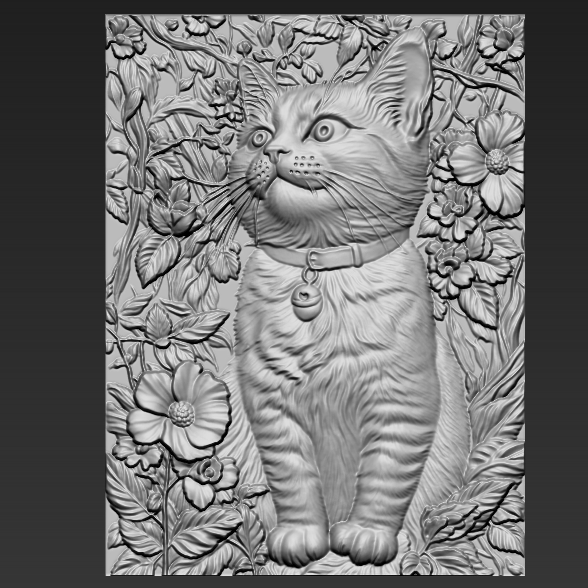 Cat and Flowers A35 3D print model_1