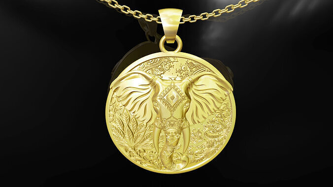 Elephant Head pendant jewelry gold 3D print model