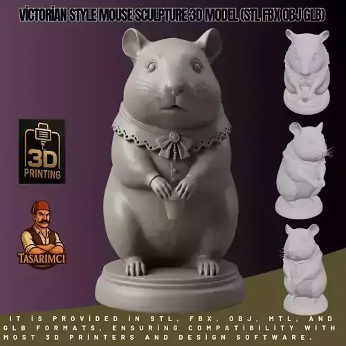 Victorian Style Mouse Sculpture 3D Model STL FBX OBJ GLB 3D print model