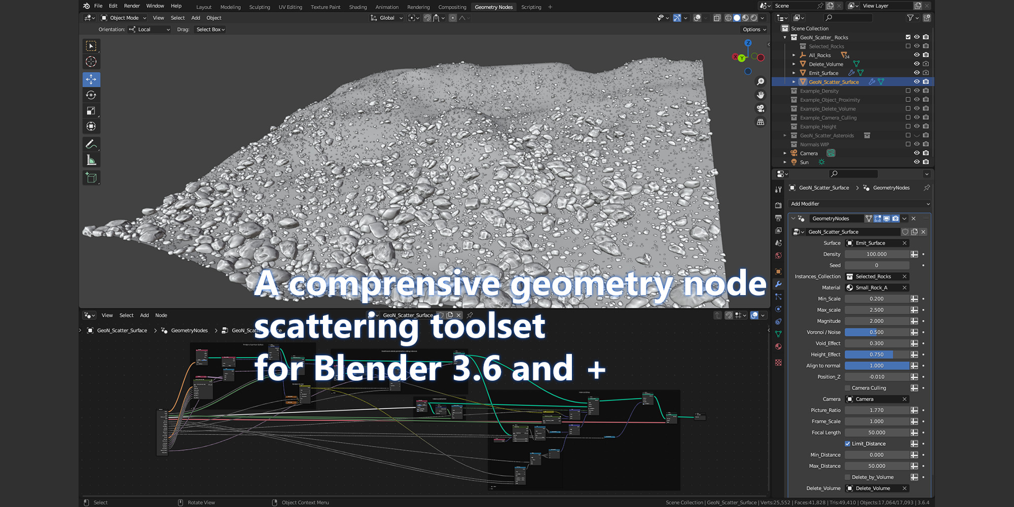Blender Geometry Nodes Scatter Rocks Low-poly 3D model_1
