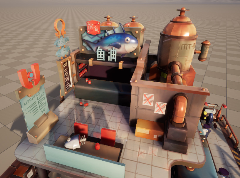 Stylish Q-version scene fishman Low-poly 3D model_1