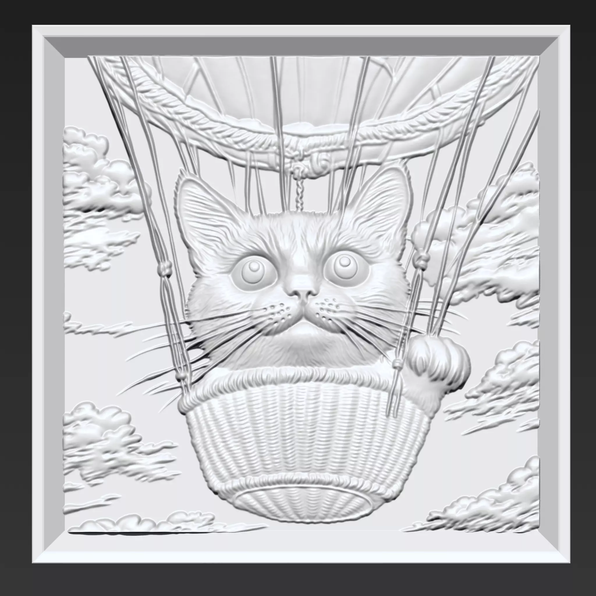 Kitten riding a hot air balloon A42 3D print model
