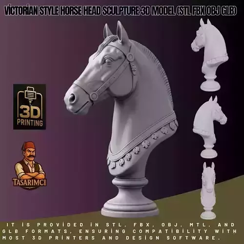 Victorian Style Horse Head Sculpture 3D Model STL FBX OBJ GLB