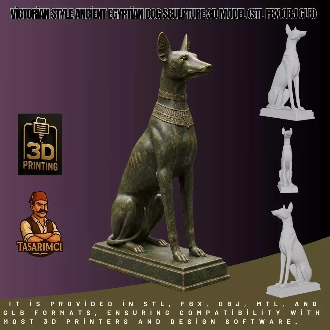 Victorian  Egyptian Dog Sculpture 3D Model STL FBX OBJ GLB 3D print model_0