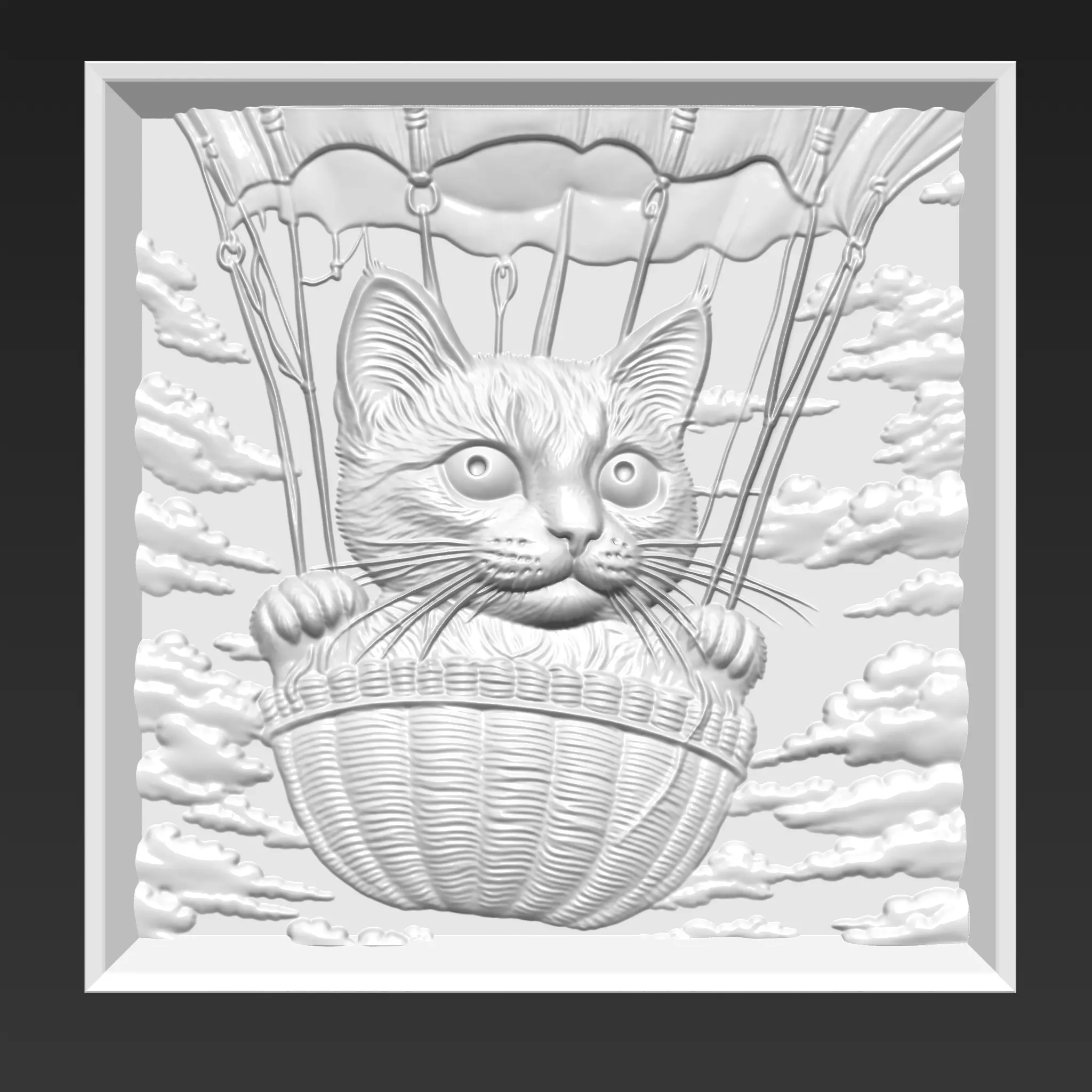 Kitten riding a hot air balloon A47 3D print model