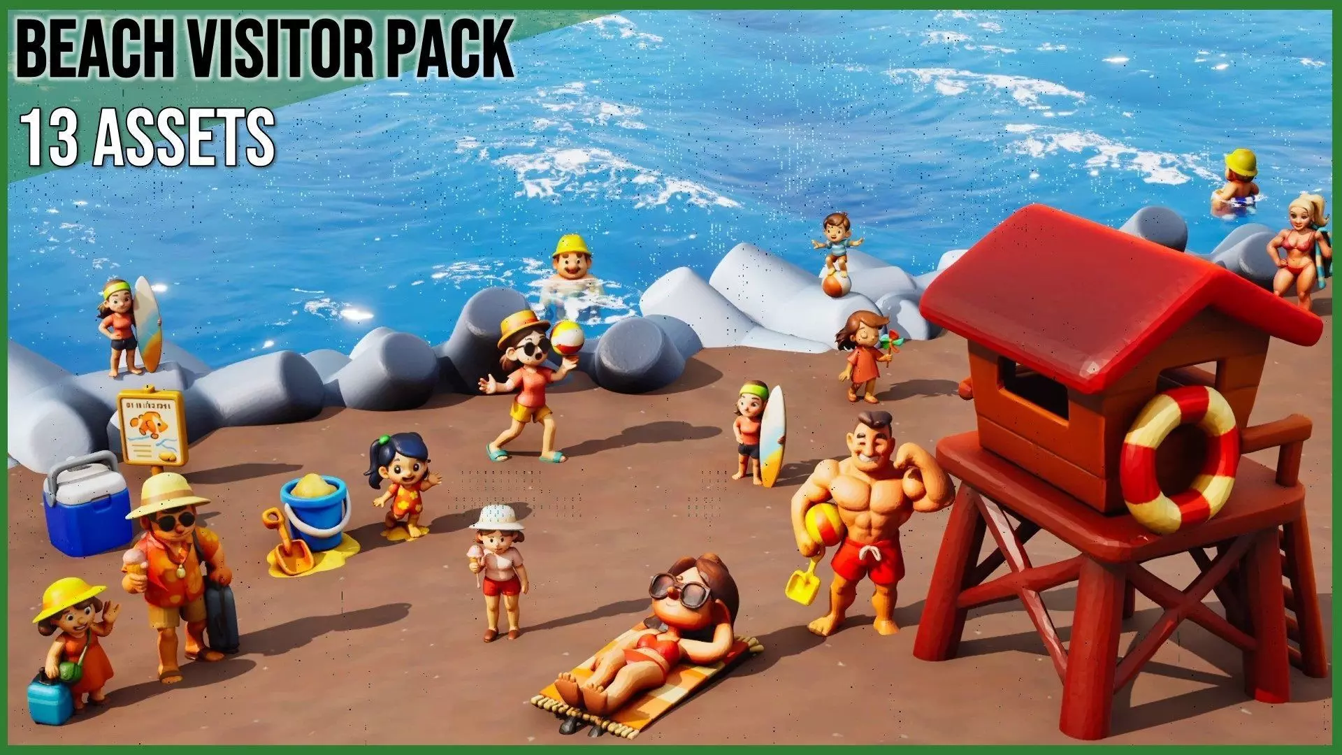 Beach Visitors Low-poly 3D model_0