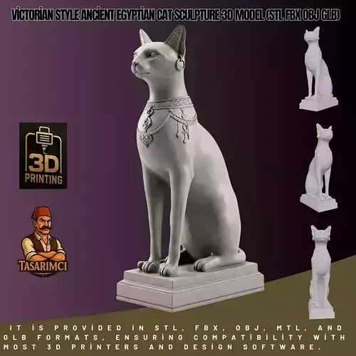Victorian Style  Egyptian Cat Sculpture 3D Model STL FBX OBJ GLB 3D print model