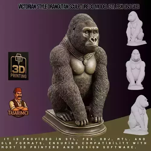 Victorian Style Orangutan Sculpture 3D Model STL FBX OBJ GLB